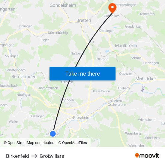 Birkenfeld to Großvillars map