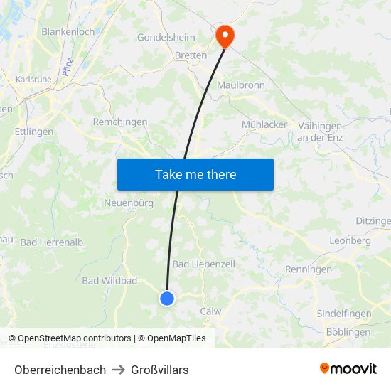 Oberreichenbach to Großvillars map