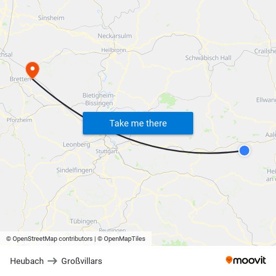 Heubach to Großvillars map