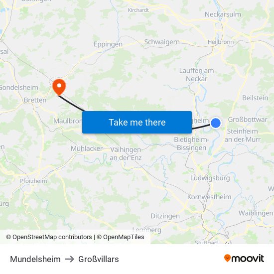 Mundelsheim to Großvillars map