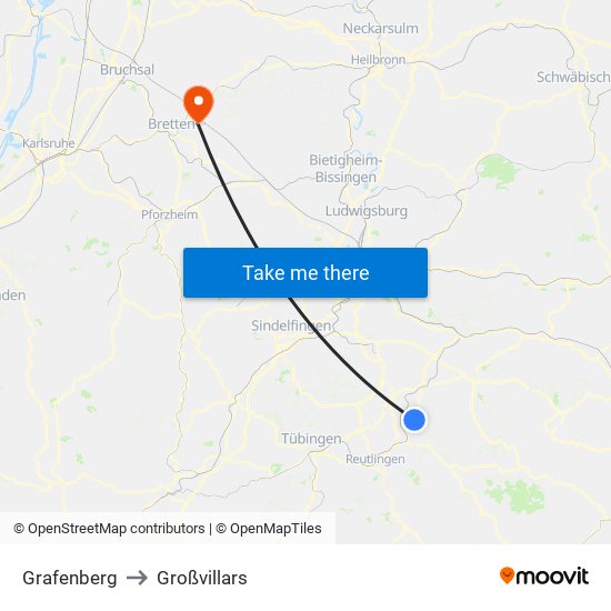 Grafenberg to Großvillars map