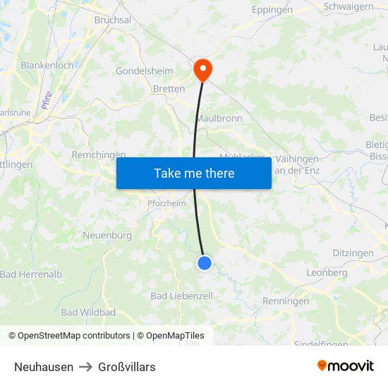 Neuhausen to Großvillars map