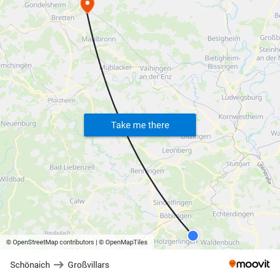 Schönaich to Großvillars map