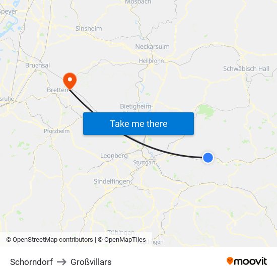 Schorndorf to Großvillars map