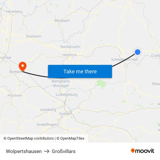 Wolpertshausen to Großvillars map
