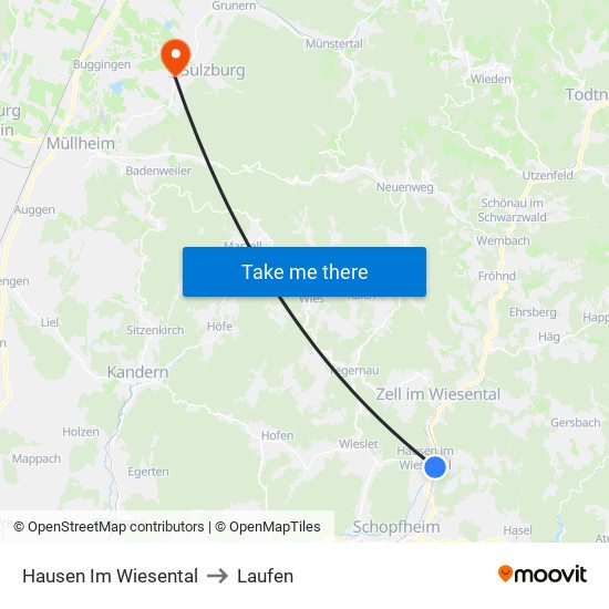 Hausen Im Wiesental to Laufen map