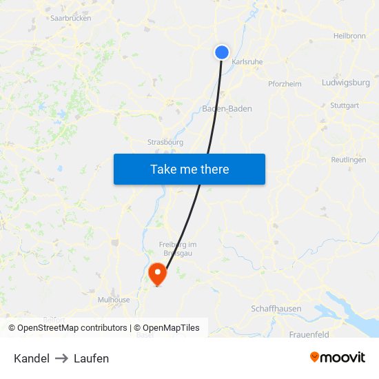 Kandel to Laufen map