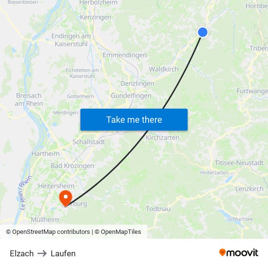 Elzach to Laufen map