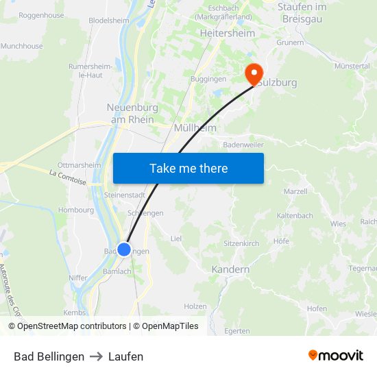 Bad Bellingen to Laufen map