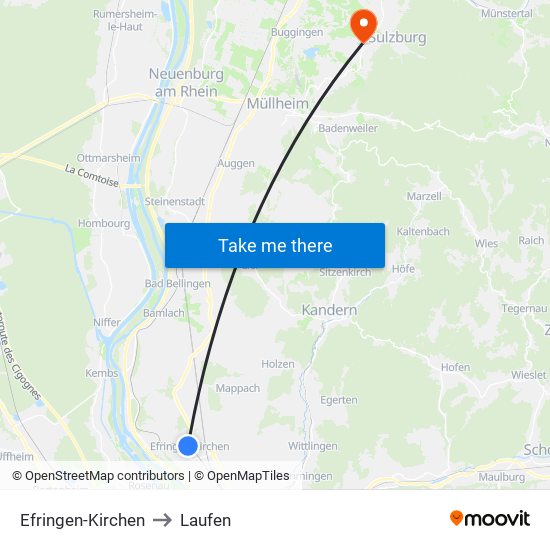 Efringen-Kirchen to Laufen map