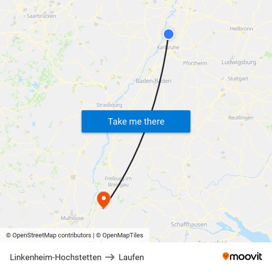 Linkenheim-Hochstetten to Laufen map