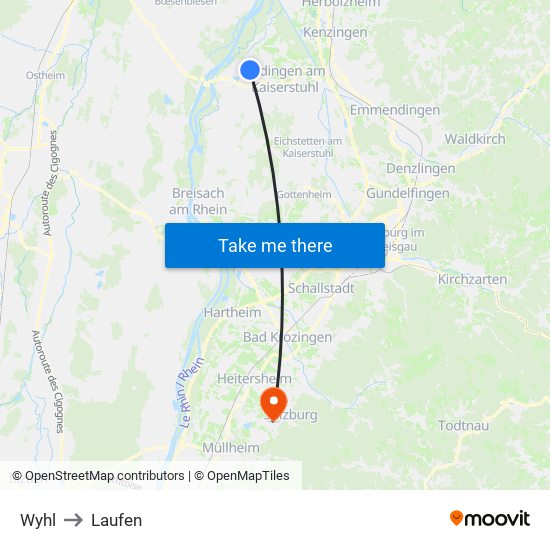 Wyhl to Laufen map