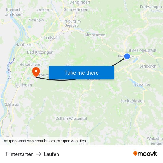 Hinterzarten to Laufen map