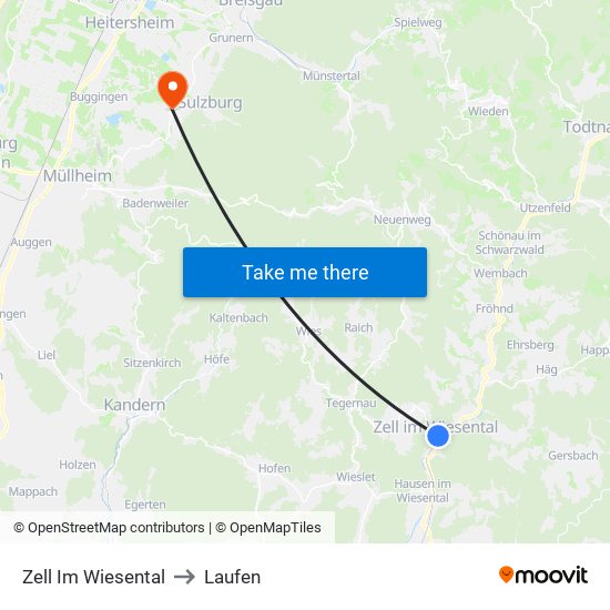 Zell Im Wiesental to Laufen map