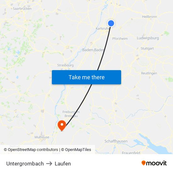 Untergrombach to Laufen map