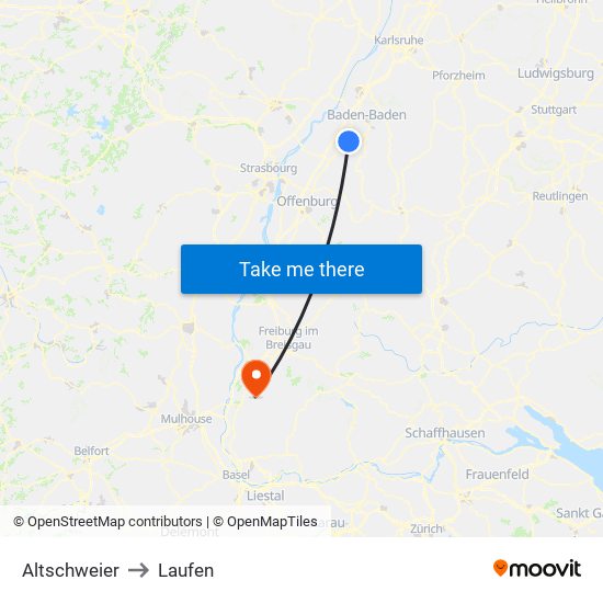 Altschweier to Laufen map