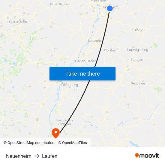 Neuenheim to Laufen map