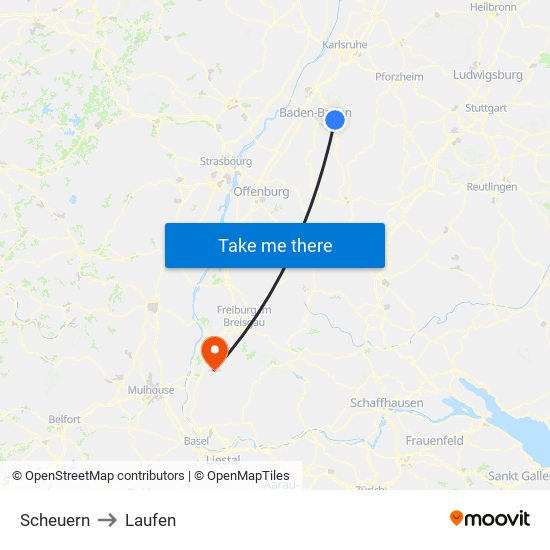 Scheuern to Laufen map