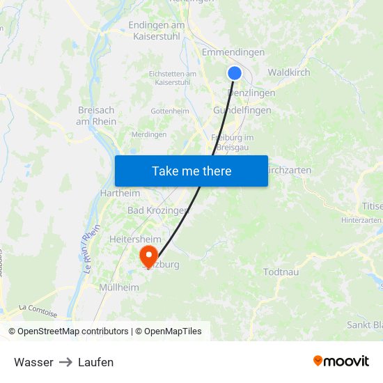 Wasser to Laufen map