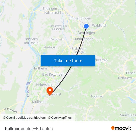 Kollmarsreute to Laufen map