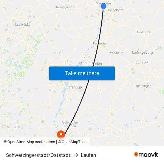 Schwetzingerstadt/Oststadt to Laufen map