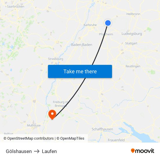 Gölshausen to Laufen map