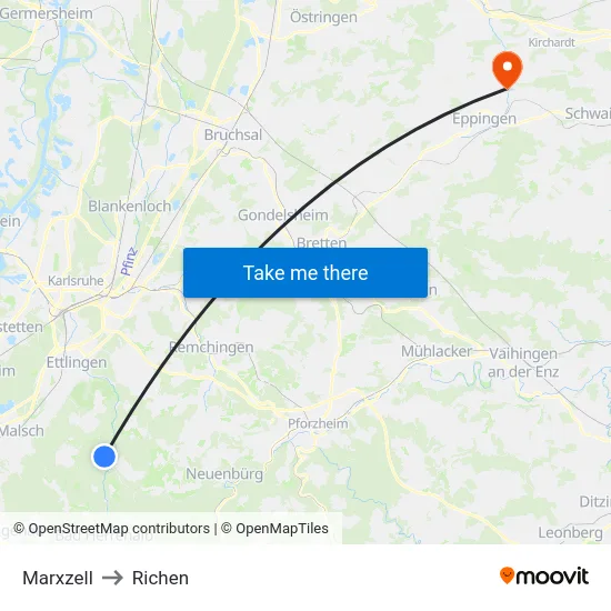 Marxzell to Richen map