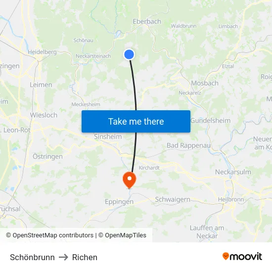 Schönbrunn to Richen map