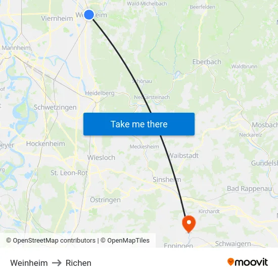 Weinheim to Richen map