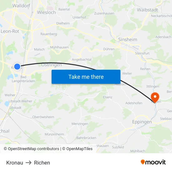 Kronau to Richen map