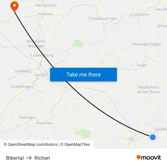 Bibertal to Richen map