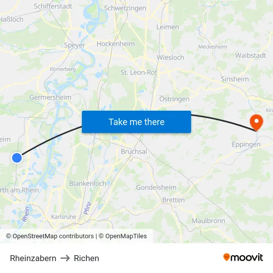 Rheinzabern to Richen map