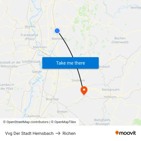Vvg Der Stadt Hemsbach to Richen map