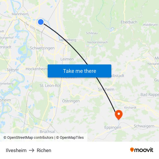 Ilvesheim to Richen map