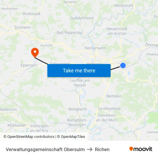 Verwaltungsgemeinschaft Obersulm to Richen map