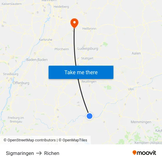 Sigmaringen to Richen map