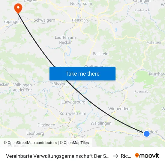 Vereinbarte Verwaltungsgemeinschaft Der Stadt Schorndorf to Richen map