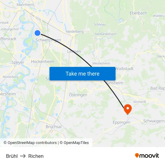 Brühl to Richen map