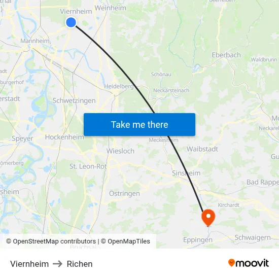 Viernheim to Richen map