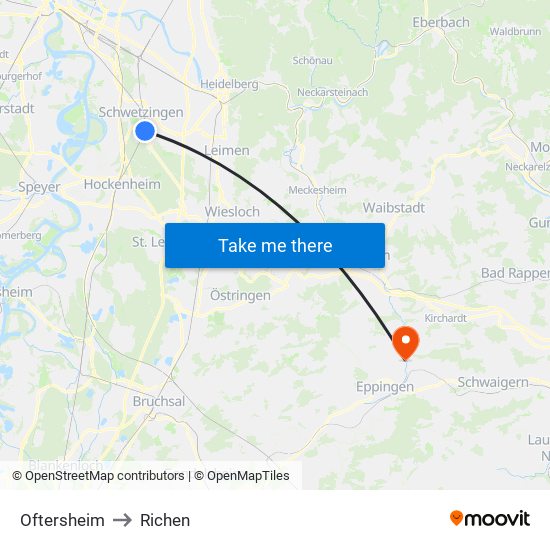 Oftersheim to Richen map