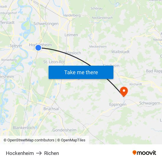 Hockenheim to Richen map