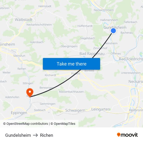 Gundelsheim to Richen map