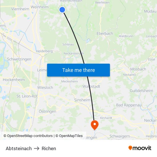 Abtsteinach to Richen map