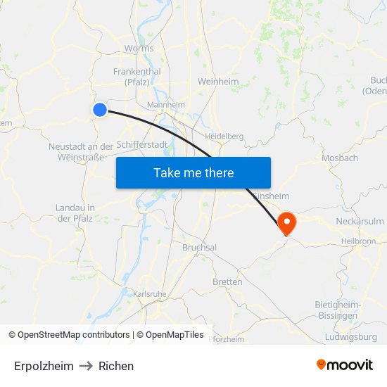 Erpolzheim to Richen map