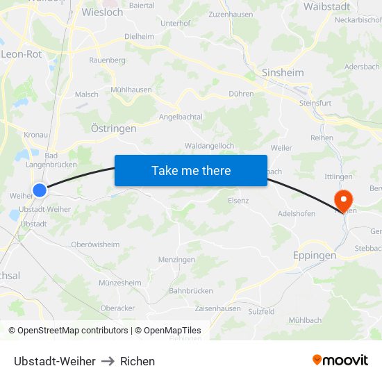 Ubstadt-Weiher to Richen map