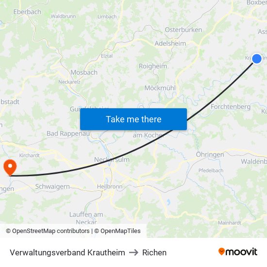 Verwaltungsverband Krautheim to Richen map