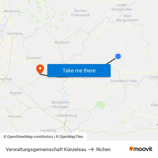 Verwaltungsgemeinschaft Künzelsau to Richen map