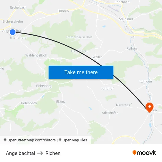 Angelbachtal to Richen map