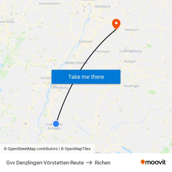 Gvv Denzlingen-Vörstetten-Reute to Richen map