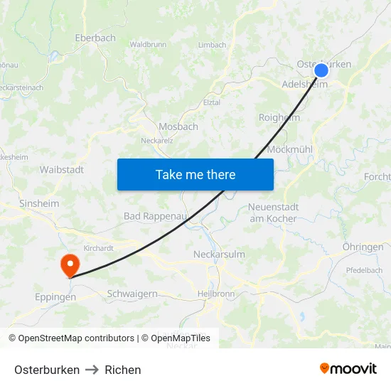 Osterburken to Richen map